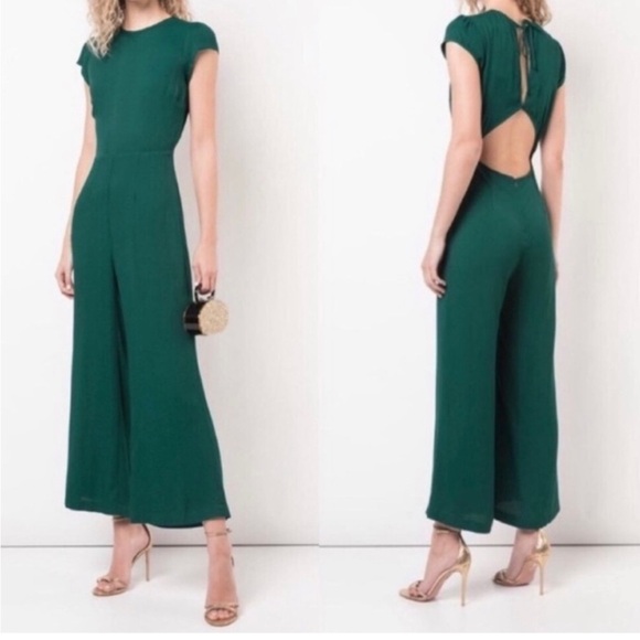 Reformation / Mayer Jumpsuit Forrest green open back cap sleeve 0 - Picture 7 of 11